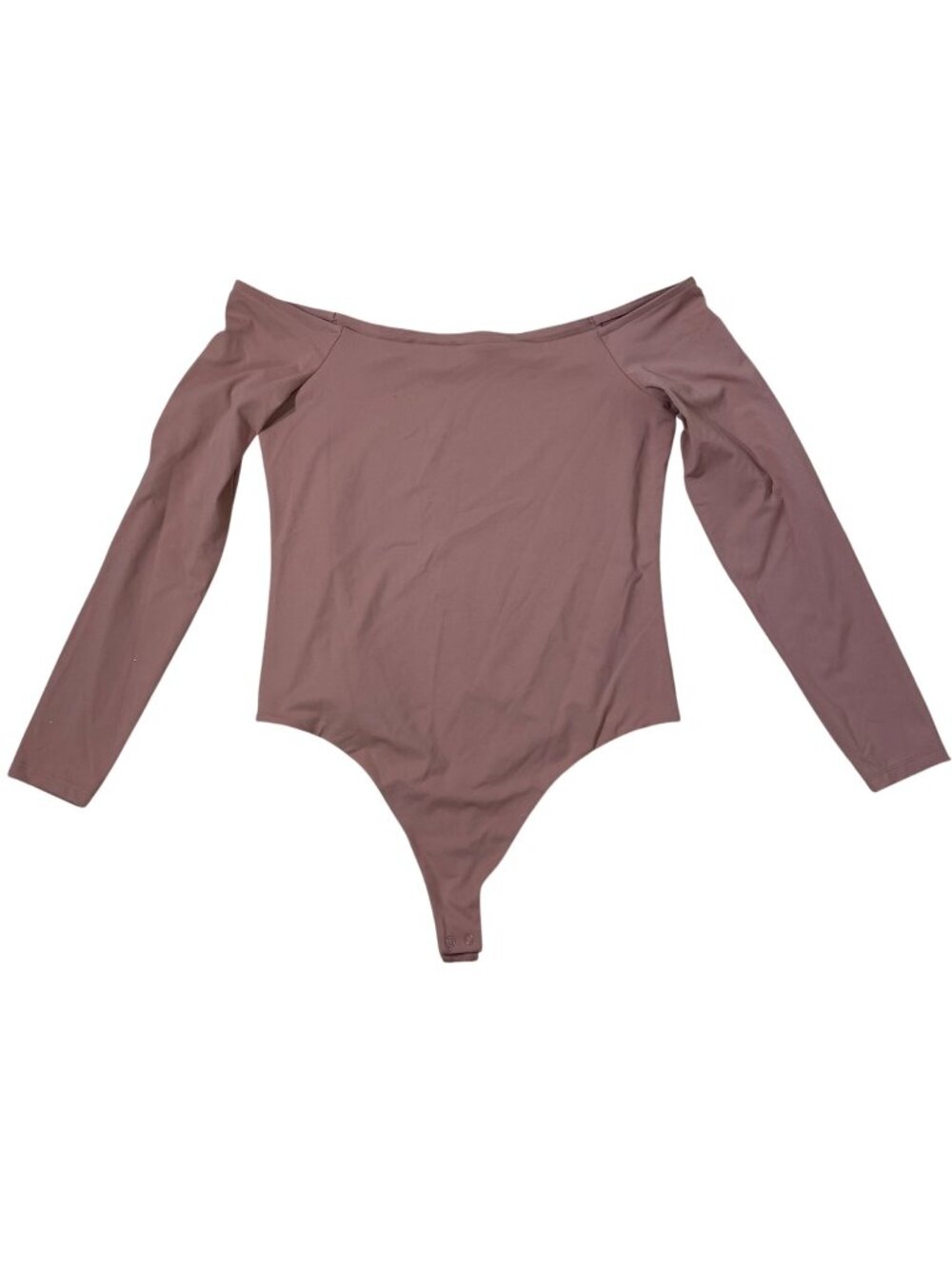 Nuuds Long Sleeve Off the‎ Shoulder Thong Bodysuit Stretch Tan Sz LG